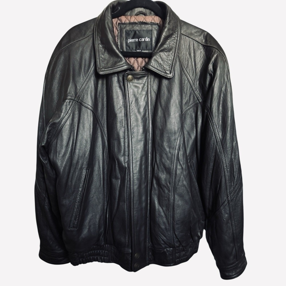Pierre Cardin Leather Bomber Jacket Men's 1X Black Vintage Classic Gorpcore Vtg.